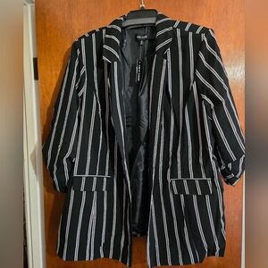 New Look Black Blazer Non Button with White Vertical Stripes